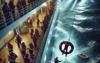 what happens if a passenger falls overboard on a cruise ship?, dallc2b7e a dramatic scene on a cruise ship showing an emergency response to a passenger overboard the captures a rescue effort with crew members using