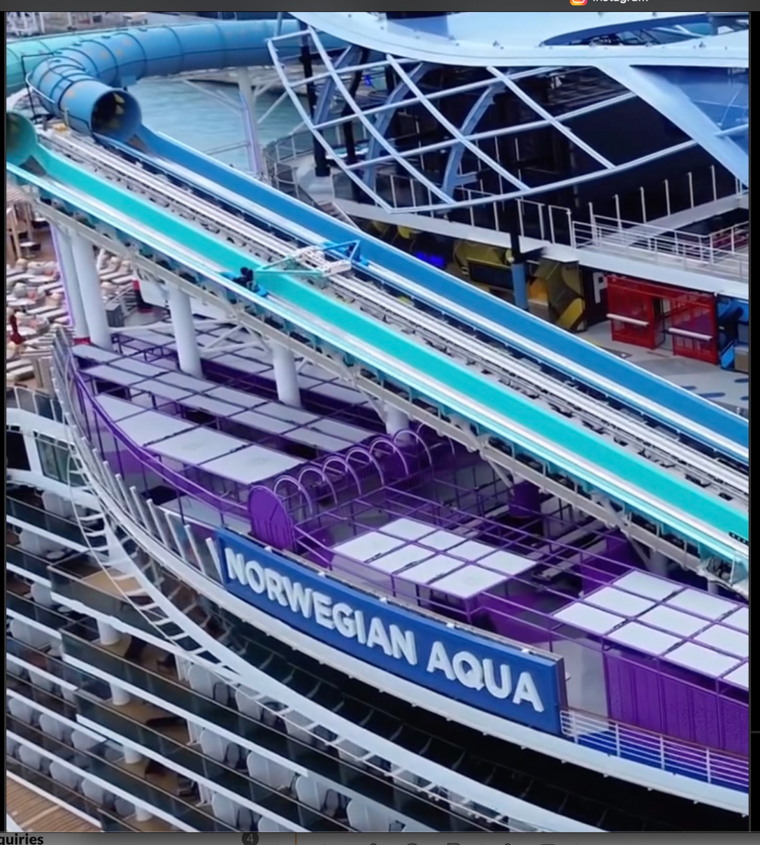 Who Is Liable for a Cruise Ship Waterslide Injury? Cruise ship waterslide area featuring the Norwegian Aqua attraction, showcasing a blue waterslide and safety barriers, relevant to discussions on cruise line negligence and injury liability.