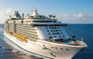 Cruise ship sailing on calm waters, representing maritime travel and accident claims